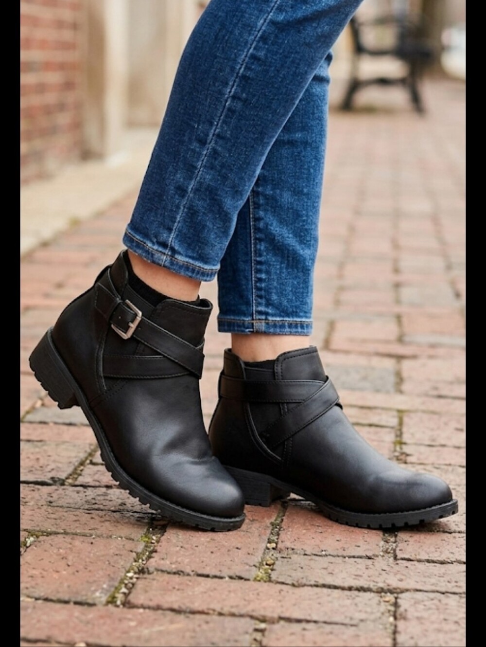 Time and Tru Leather Buckle Ankle Boots, NWOB
